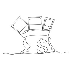 Continuous line drawing of money bag sack single one line art editable stroke of finance bank money storage and investment. Vector illustration	