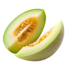 Halved Green Melon Culinary CloseUp Isolated on White Background