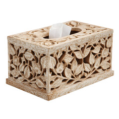 Exquisite Hand Carved Wooden Tissue Box Holder with Floral Design