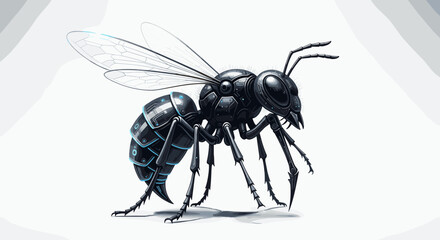 Detailed illustration of a winged ant on a clean white background showcasing its intricate anatomy and delicate wings.