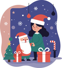 Santa and Girl at Christmas