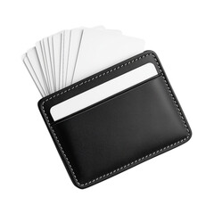 Black Leather Card Holder with White Cards isolated on a transparent background 1