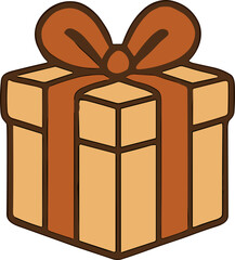 A flat  illustration of a beige gift box with a brown ribbon and bow, symbolizing celebration, presents, or holiday sales.