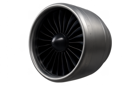 Airplane jet engine turbine detail with transparent background