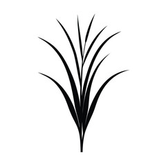 A simple black silhouette of a tall grass plant with pointed leaves silhouette
