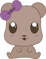 Ratona bebe con moño en tonos café y morado 