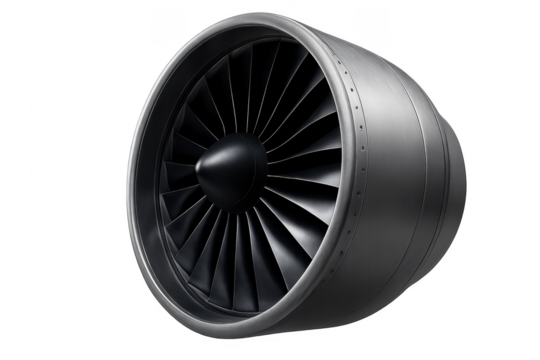 Jet engine fan showing turbine blades on transparent background