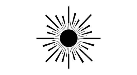 Obraz premium Minimalist black sun icon with light rays illustration.