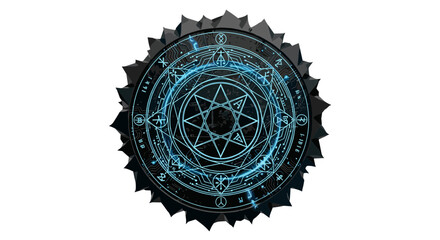 Mystical Magic Circle with Glowing Blue Lines and Symbols.