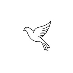 Obraz premium A simple line drawing of a dove in flight, wings spread, against a white background.