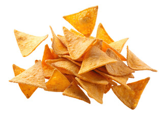 A pile of crunchy tortilla chips, isolated on transparent background