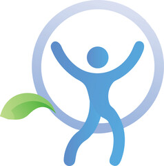 Obraz premium Energetic blue figure embracing health and wellness within a radiant circle vector