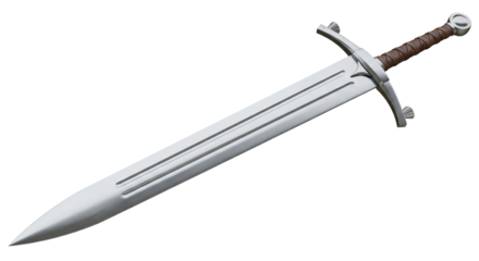 Two handed claymore sword with long blade and distinctive crossguard on transparent background