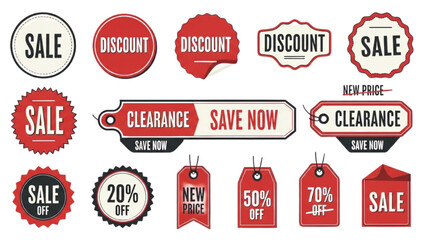 Obraz premium Vintage Sale Stickers – Retro Red and White Price Tags and Discount Labels