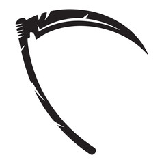 Stylized black silhouette of a grim reaper s scythe on a white background