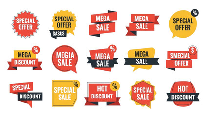 Vintage Sale Stickers &ndash; Retro Red and White Price Tags and Discount Labels