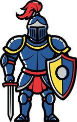 Fototapeta premium Cartoon Knight with Sword and Shield