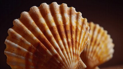 Close-up of vibrant scallop seashells with rich textures