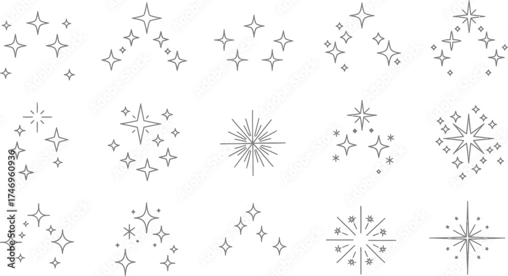 Wall mural sparkling starbursts collection of star sparkles with transparent background design elements