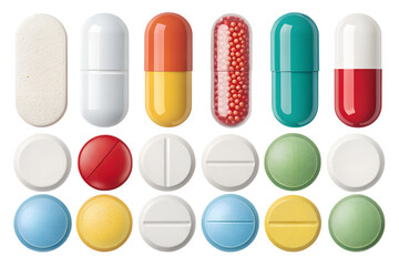 Realistic Pills and Tablets PNG Set &ndash; Isolated Medicine Capsules on Transparent Background