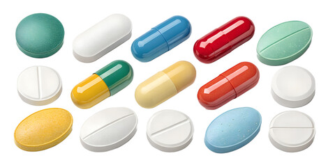 Realistic Pills and Tablets PNG Set &ndash; Isolated Medicine Capsules on Transparent Background