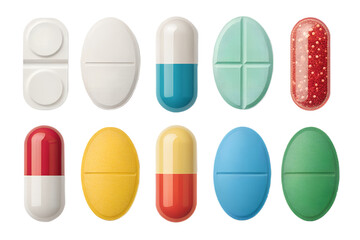 Realistic Pills and Tablets PNG Set &ndash; Isolated Medicine Capsules on Transparent Background