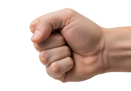 Closeup of a clenched fist isolated on transparent background, symbolizing strength, determination, and resilience