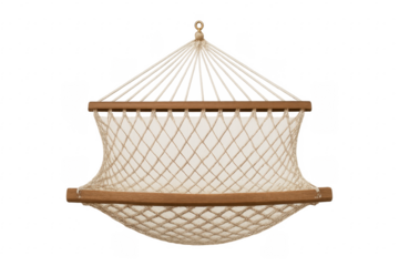 Relaxing fabric hammock with wooden spreader bars