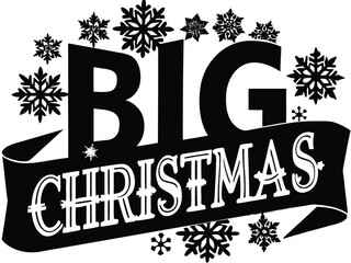 Vector art of big christmas lettering with snowflakes