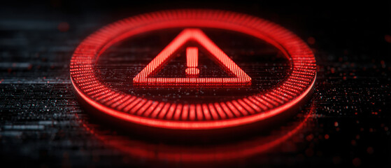 Cybersecurity security warning alert danger hazard red glowing neon symbol Cybersecurity warning alert danger hazard red glowing neon symbol