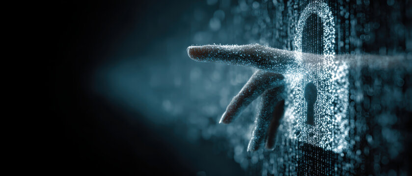 Digital security cyber protection data privacy network safety encryption login access fingerprint biometric lock firewall calm