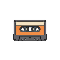 Fototapeta premium Retro audio cassette tape illustration with orange and beige label on a white background, vintage music technology.
