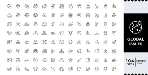  Pixel Perfect, Global issues line editable icon set. Social Issues Icon Set.Containing icons related to global issues, Social issue, problems,