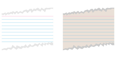 Torn lined notepad paper sheets in white and beige colors isolated on transparent background