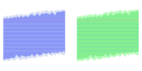 Blue and green notepad paper with ruled lines isolated on transparent background
