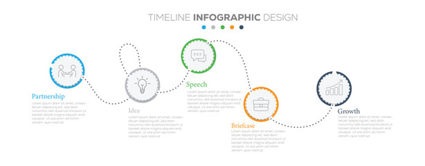 Infographic design template. Timeline concept with 5 steps. Presentation graph, flat simple infographics design template. Clean timeline infographic design template