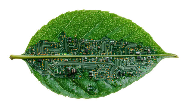 Innovative technology meets nature leaf with circuit board design isolated on transparent background