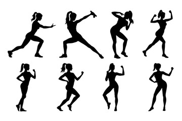 Vector silhouettes of women training, symbol of power, discipline and healthy life.