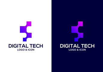 Obraz premium Modern technology logo icon design vector with digital connection concept