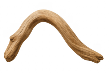 Rustic curved driftwood branch isolated on transparent background