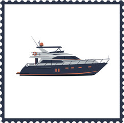Modern Luxury Yacht in Stamp Frame