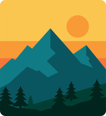 Geometric Mountain Landscape at Sunset