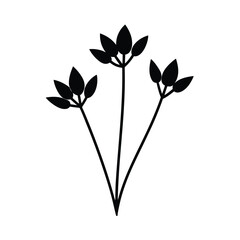 Minimalist black silhouette of three delicate sprigs with small leaves silhouette