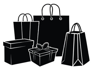 Vector art of shopping bag and gift box in simple style
