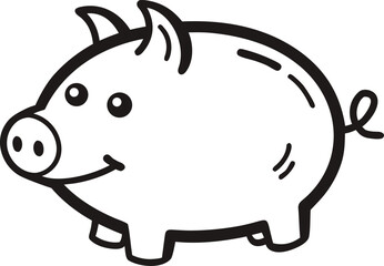 Simple Piggy Bank Money Doodle Vector Illustration