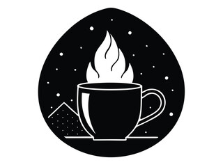 Vector art of silhouette of a cup with steam and stars