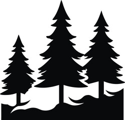 Misty pine forest landscape with moody atmosphere and rising fog isolated on white background isolated on transparent background