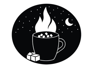 Vector art of hot chocolate with marshmallows and sugar cubes