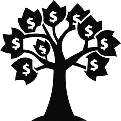 Financial tree with dollar bill leaves symbolizing wealth growth and prosperity isolated on white background isolated on transparent background