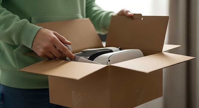 Excitedly unboxing new virtual reality headset for immersive gaming experience at home today